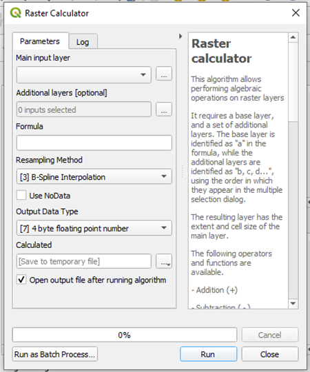 SAGA Raster Calculator main window