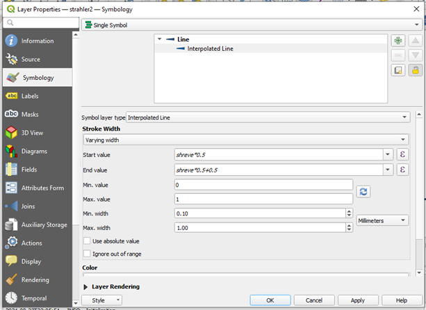 interpolated line stream QGIS