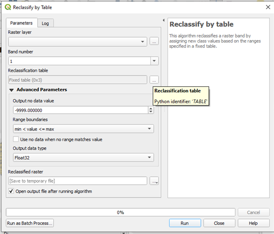 Reclassify by table step 1