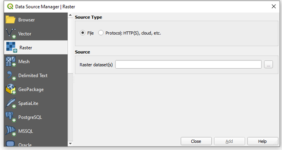 Data Source Manager QGIS 3.16