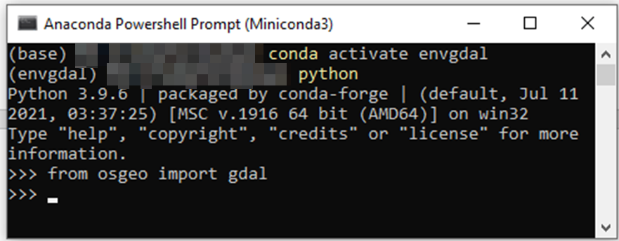 Anaconda Prompt GDAL environment
