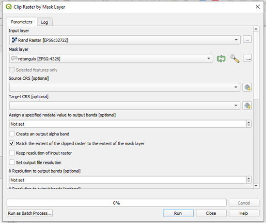 Clip raster by mask layer setup