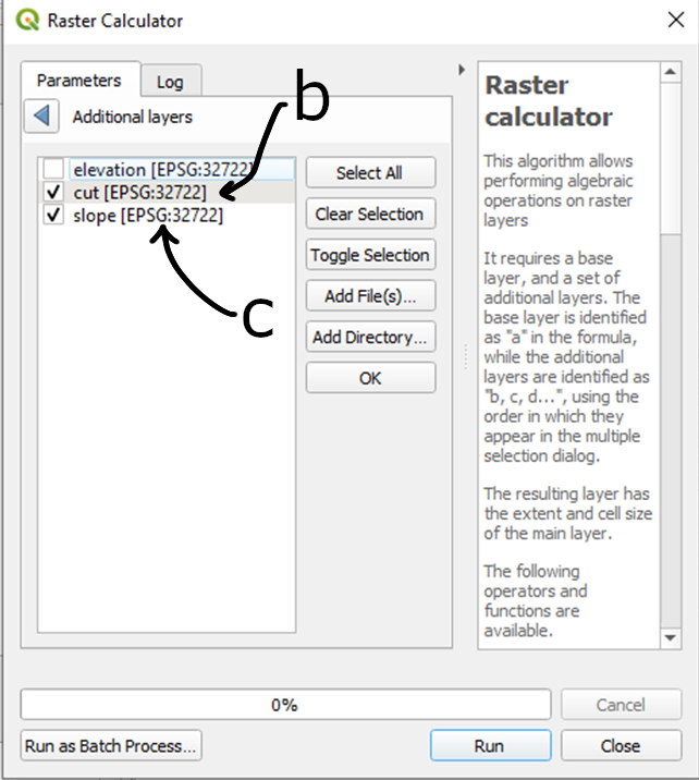 SAGA Raster Calculator raster b and c