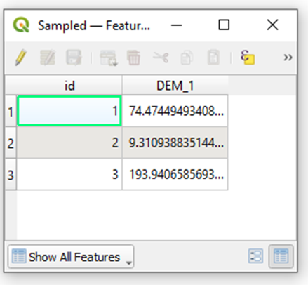 the result of the tool sample raster values